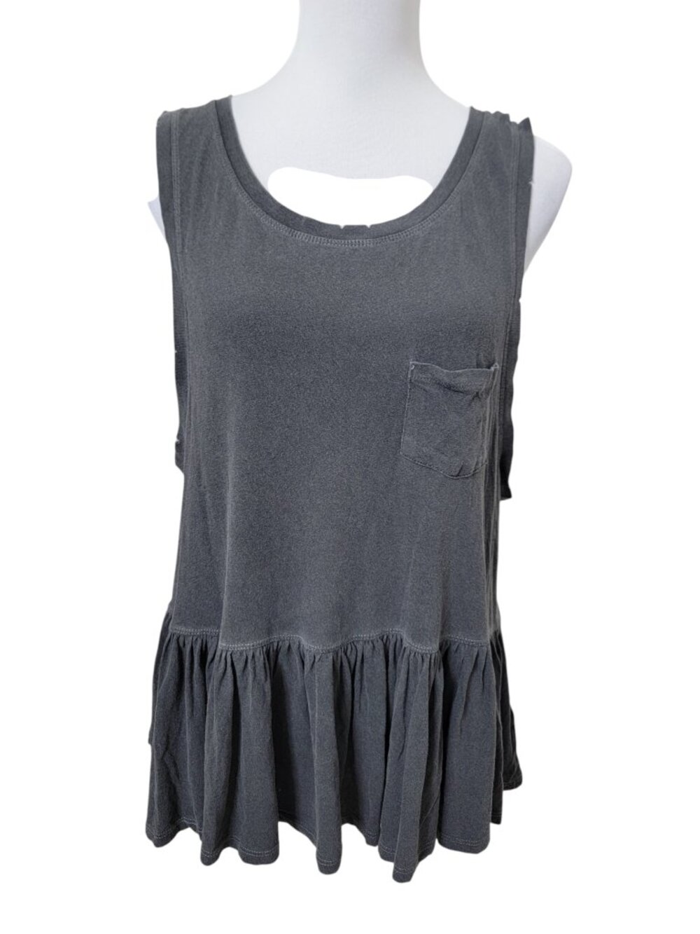 Free People We the Free Size M Gray Distressed Continental Peplum Tank
